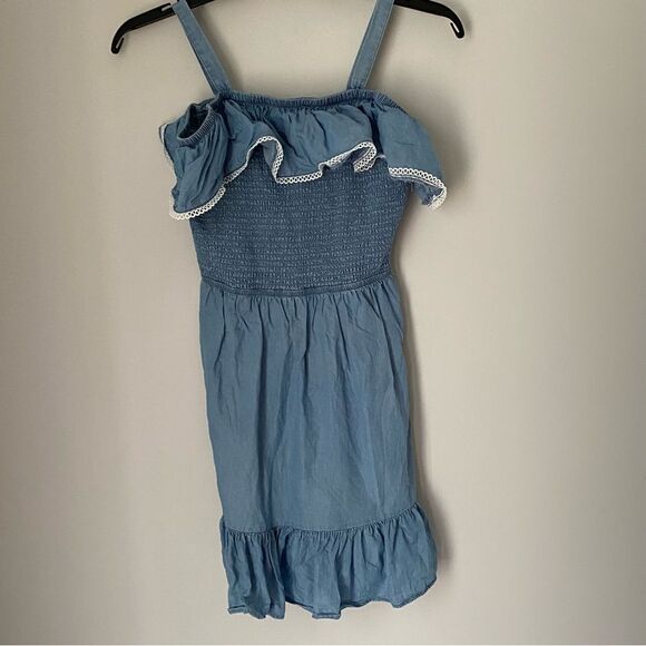 SO Women’s Off the Shoulder Ruffle Details Cinched Body Mini Dress Blue size S - Picture 1 of 4